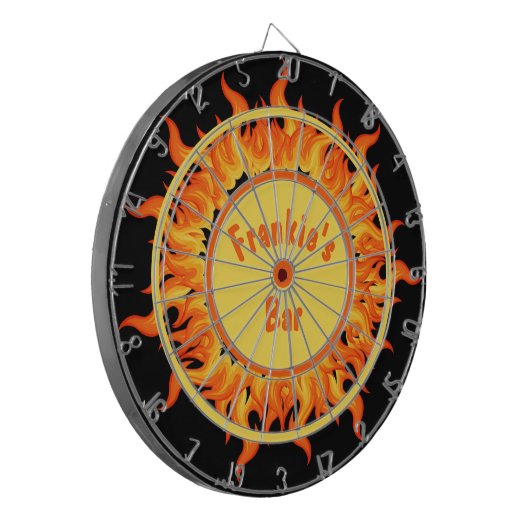 Flames of Fire Black Personalized Dartbord (Voorkant Links)