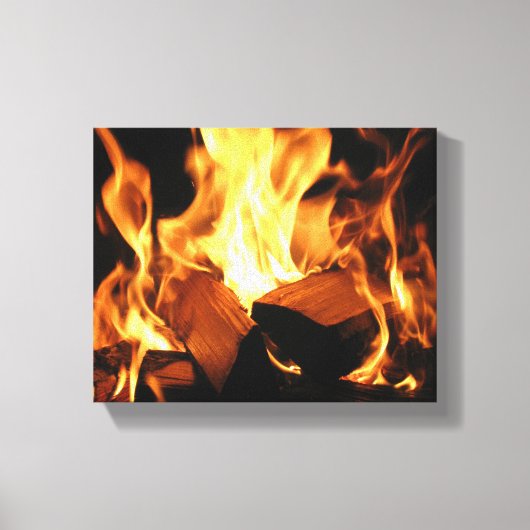 Flames on Burning Logs Canvas Afdruk (Voorkant)