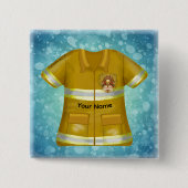 Flames Shield Firefighter Vierkante Button 5,1 Cm (Voorkant)
