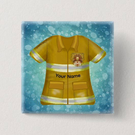 Flames Shield Firefighter Vierkante Button 5,1 Cm (Voorkant)