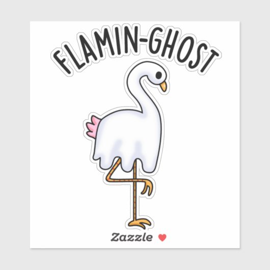 Flamin-ghost Funny Flamingo Ghost Pun Sticker (Vel)