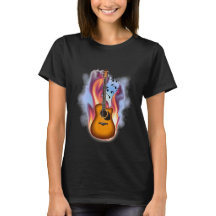 Flamin Gitaar en Muzieknoten T-shirt