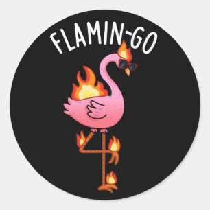 Flamin-go Grappige Flamingo Pun Dark BG Ronde Sticker