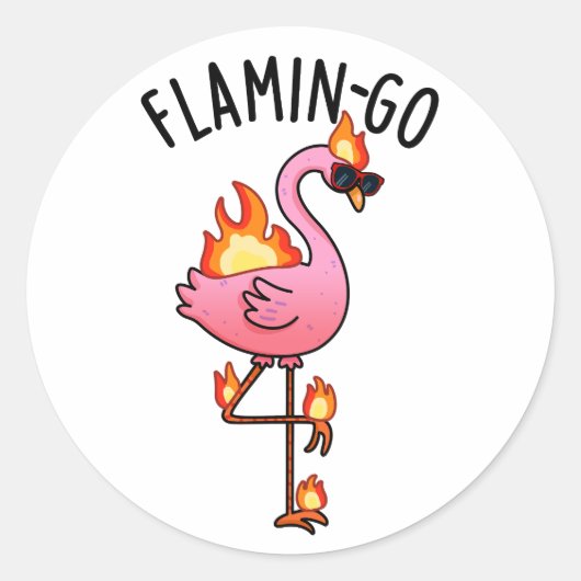 Flamin-go Grappige Flamingo Pun Ronde Sticker (Voorkant)