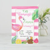 Flaminfo Birthday Invitation, Flamingo Invitation Kaart (Staand voorkant)