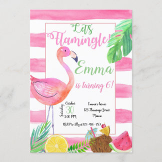 Flaminfo Birthday Invitation, Flamingo Invitation Kaart