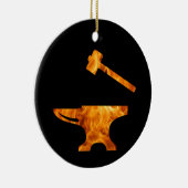 Flaming Anvil & Hammer Blacksmith Metalworking Keramisch Ornament (Rechts)