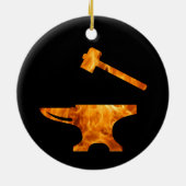 Flaming Anvil & Hammer Blacksmith Metalworking Keramisch Ornament (Achterkant)
