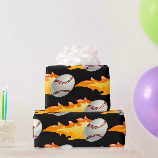 Flaming Baseball Cadeaupapier