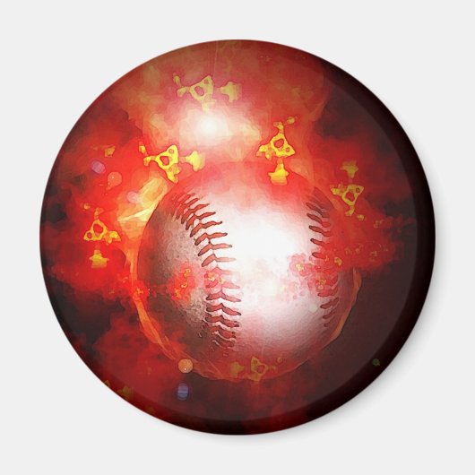 Flaming Baseball Magneet (Voorkant)