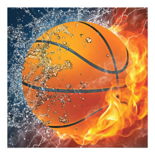Flaming basketbal foto afdruk