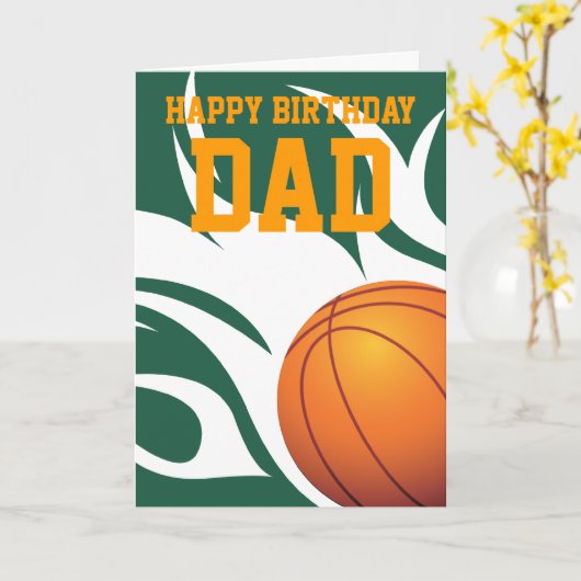 Flaming Basketbal Groen en Wit Kaart (Gele Bloem)