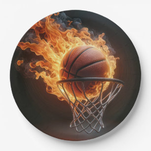 Flaming Basketbal in de Hoop Papieren Bordje