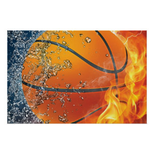 Flaming basketbal perfect poster