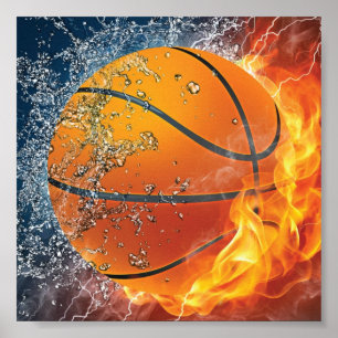 Flaming basketbal poster