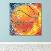 Flaming basketbal werpt kussen canvas afdruk (Insitu (Houten vloer))