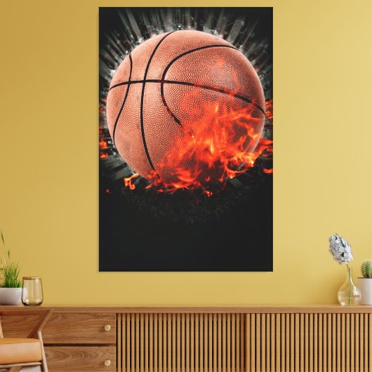 Flaming Basketball Canvas Afdruk (Insitu (Woonkamer))