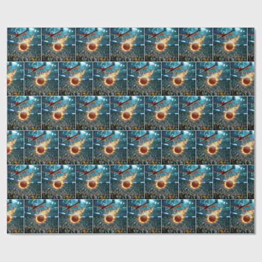 Flaming Basketball Shooting Into the Net Cadeaupapier (Vlak)