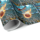 Flaming Basketball Shooting Into the Net Cadeaupapier (Rol Hoek)