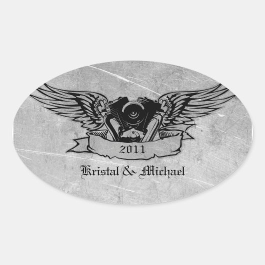 Flaming Biker Envelope Seals Ovale Sticker (Voorkant)