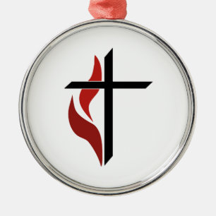 Flaming Cross Metalen Ornament