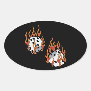 Flaming Dice Ovale Sticker