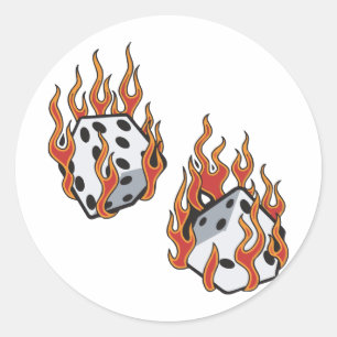 Flaming Dice Ronde Sticker