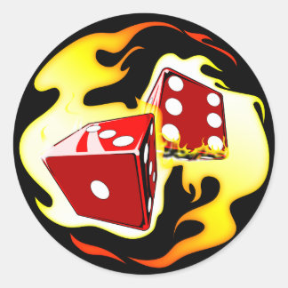 Flaming Dice Ronde Sticker