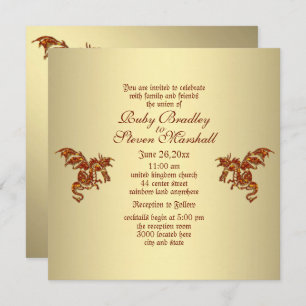Flaming Dragon Golden Fantasy Wedding Theme Kaart