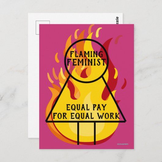 Flaming Feminist Equal Pay Equal Work 15 Briefkaart (Voorkant / Achterkant)