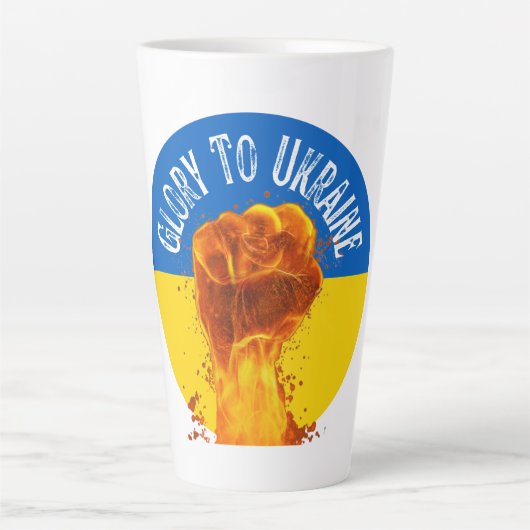 Flaming Fist Ukraine Flag Resistance Latte Mok (Voorkant)