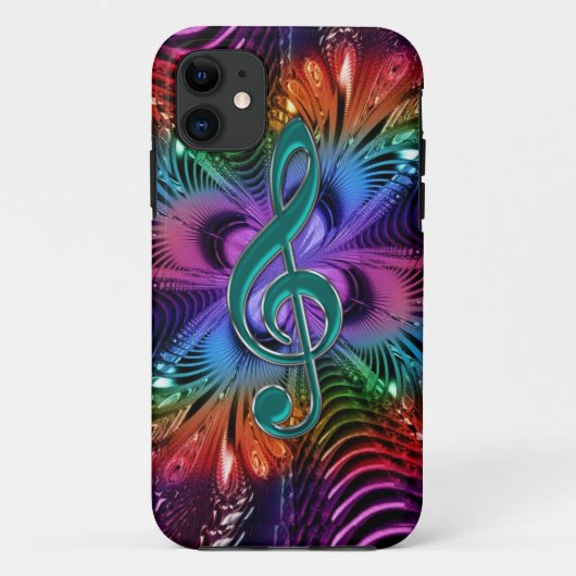 Flaming Fractal Music Treble Clef Hoesje voor iPho (Achterkant)