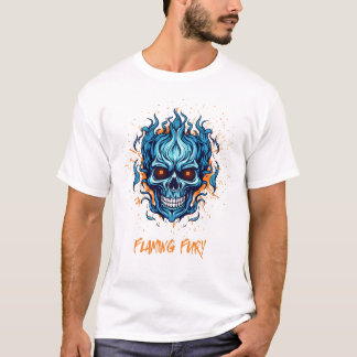 Flaming Fury Skull Fire T-shirt – Blue Flame Horro