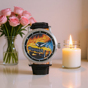 Flaming Gele Klassieke Spier Auto Horloge