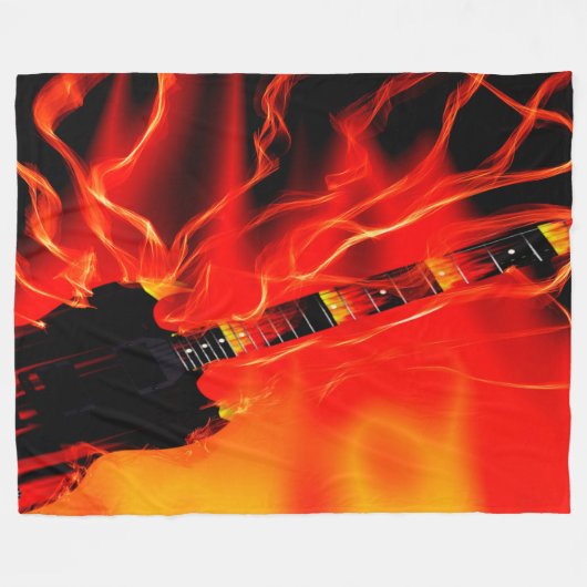 Flaming Guitar Fleece Deken (Voorkant (Horizontaal))