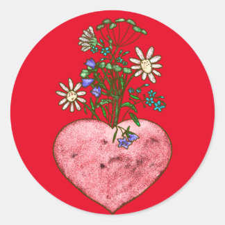 Flaming hart klassieke ronde sticker