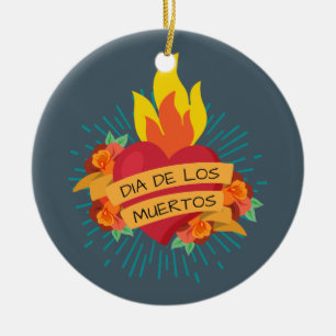 Flaming Heart Dia de los Muertos Keramische orna Keramisch Ornament