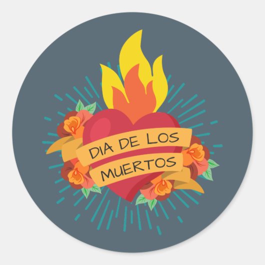 Flaming Heart Dia de los Muertos | Sticker (Voorkant)