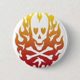Flaming Heart Skull Pin Ronde Button 5,7 Cm