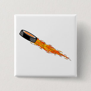 Flaming Hockey Puck Vierkante Button 5,1 Cm