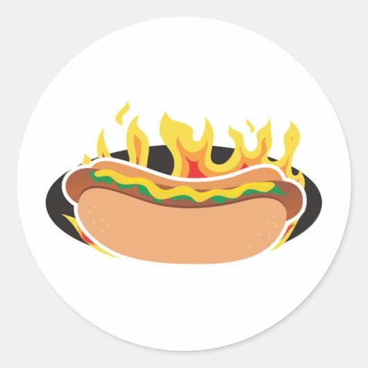 Flaming Hot Dog Ronde Sticker (Voorkant)