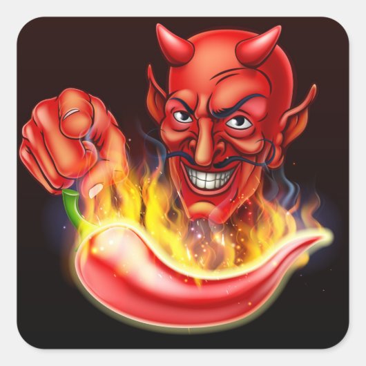 Flaming Hot Pepper en Pointing Devil Vierkante Sticker (Voorkant)