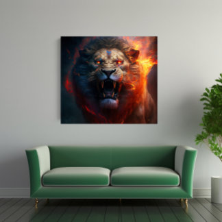 Flaming Lion Canvas Wall Art Afdruk