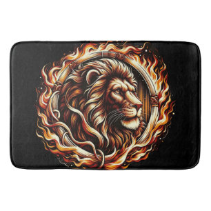 Flaming Lion in Ring of Fire Flames Astrologie Badmat