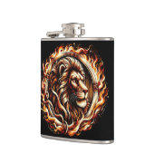 Flaming Lion in Ring of Fire Flames Astrologie Heupfles (Links)