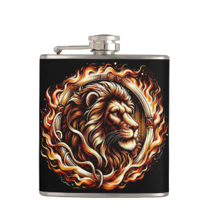 Flaming Lion in Ring of Fire Flames Astrologie Heupfles