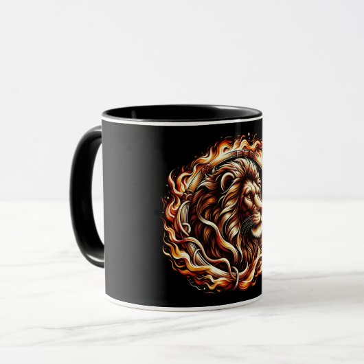 Flaming Lion in Ring of Fire Flames Astrologie Mok (Voorkant links)