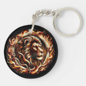 Flaming Lion in Ring of Fire Flames Astrologie Sleutelhanger (Achterkant)