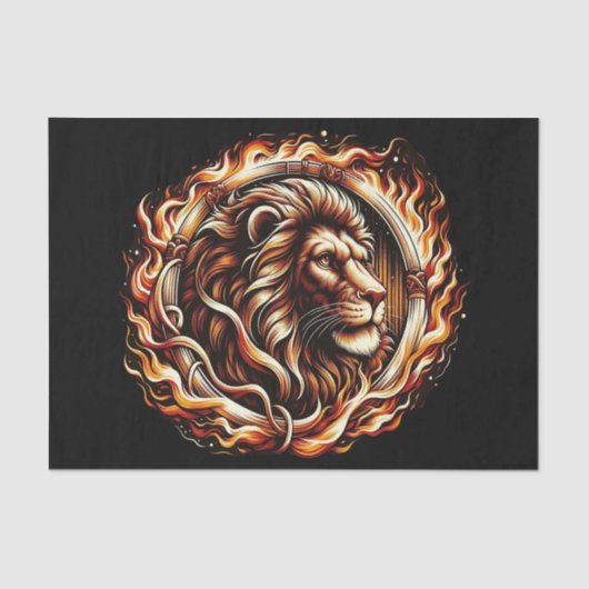 Flaming Lion in Ring of Fire Flames Astrologie Tissuepapier (Voorkant)