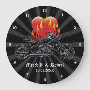 Flaming Love Biker Personalized Wall Clock Grote Klok